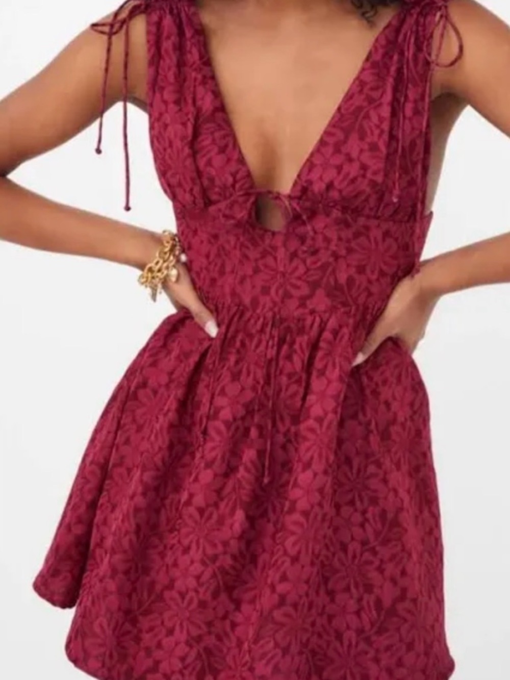 For Love & Lemons Burgundy Floral Lace Mini Dress